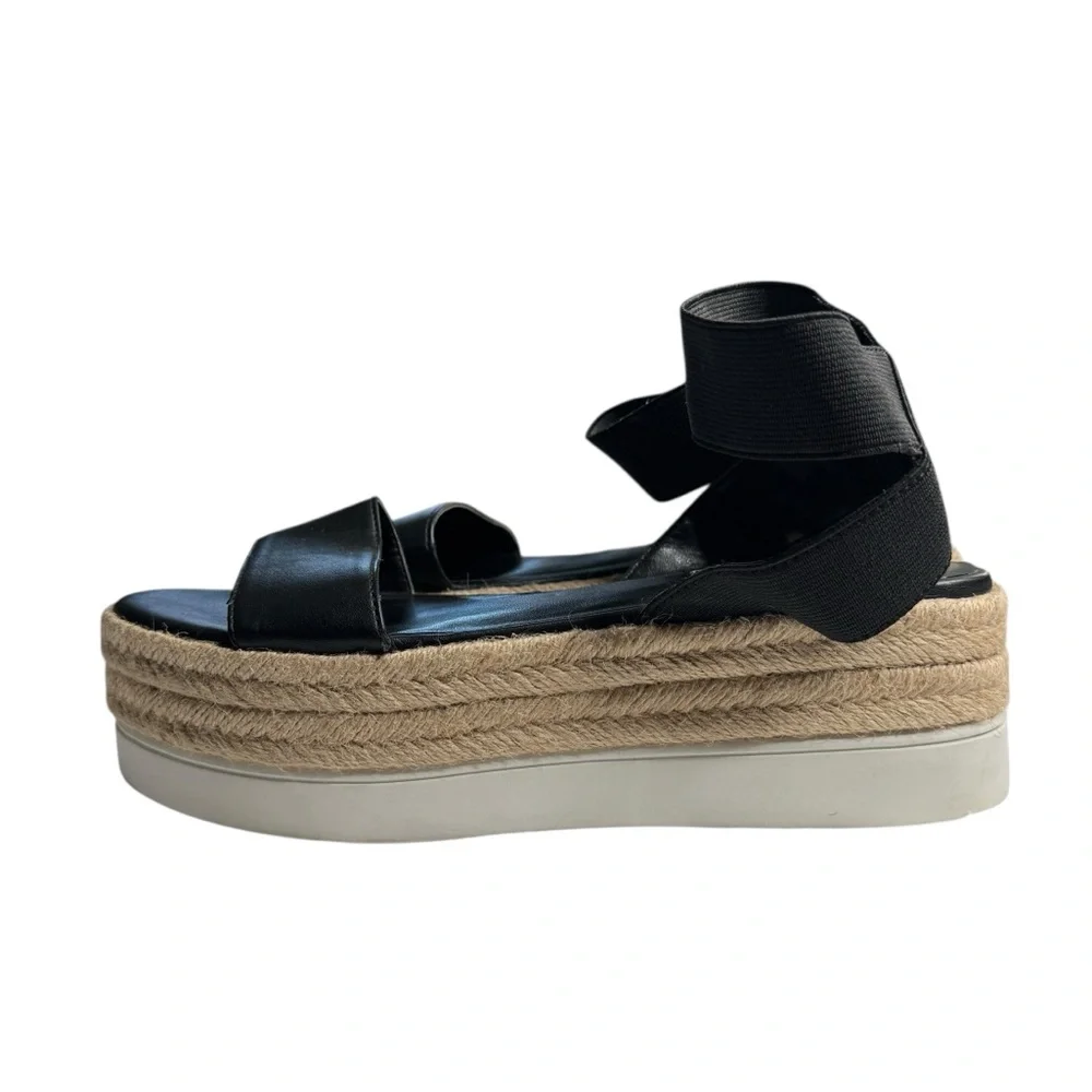 Steve Madden Kylee Flatform Faux Leather Sandals Black‎ Platform Shoes Womens 7